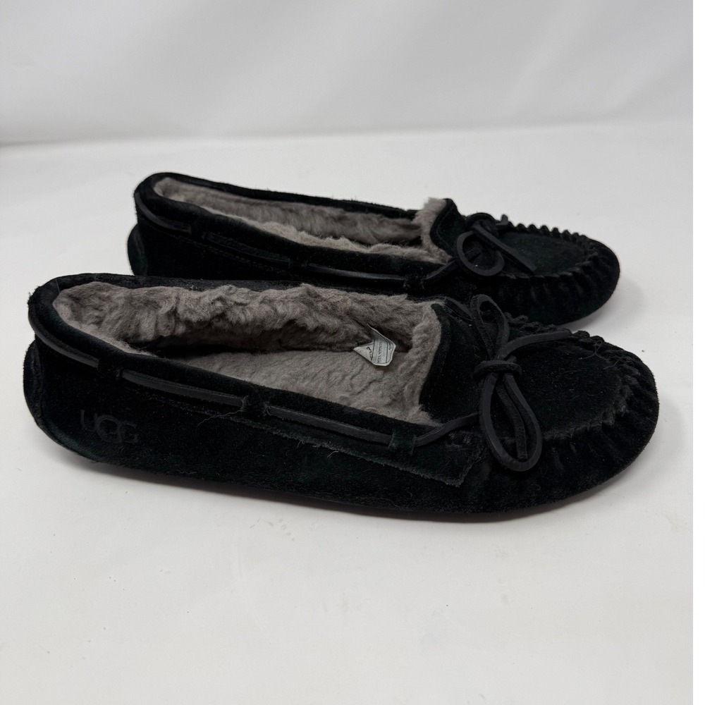 UGG Dakota Black Suede Sheepskin Lined Moccasin Slippers 1125912 Womens 9